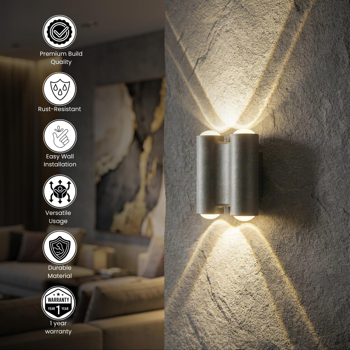 Eliante Up-Down Outdoor Wall Light – Grey, 2-Way (42473-2-5W-WW-GREY)