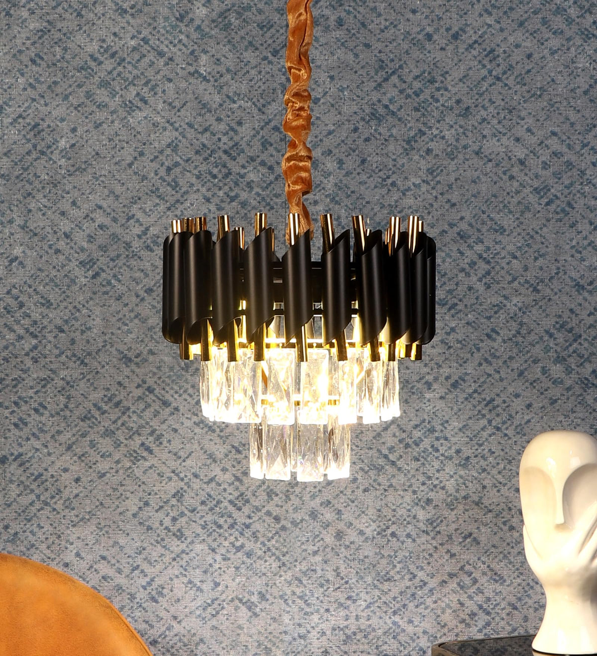 Eliante Torrica Crystal LED Chandelier – Black & Gold (1015-300MM-LED)