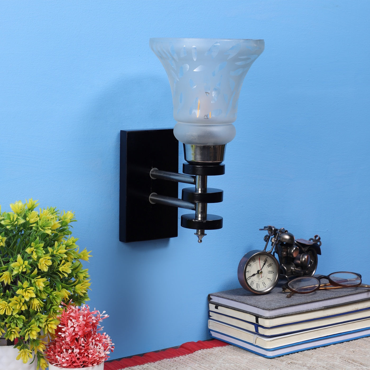 Black Wood Wall Light - 827-1W - Included Bulb