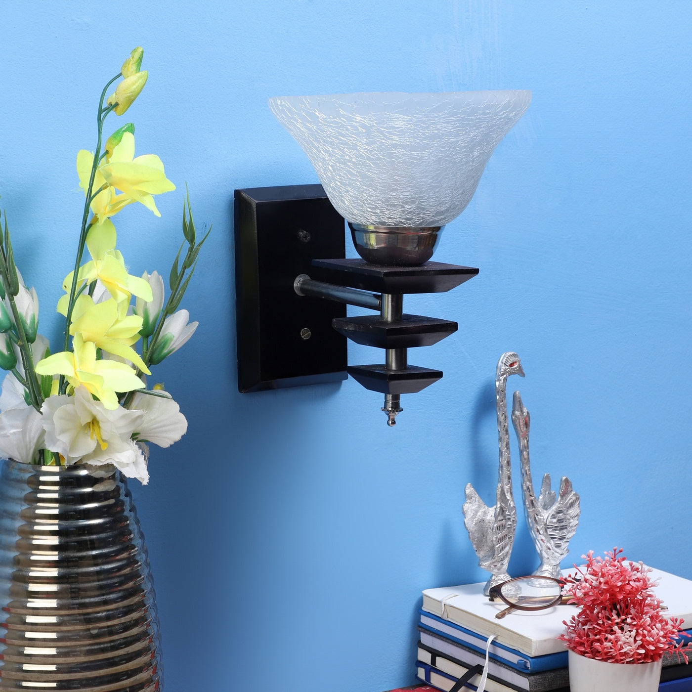 Black Wood Wall Light - 829-1W - Included Bulb