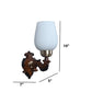 ELIANTE Brown Wood Base White Glass Shade Wall Light - 8451-1W - Bulb Included