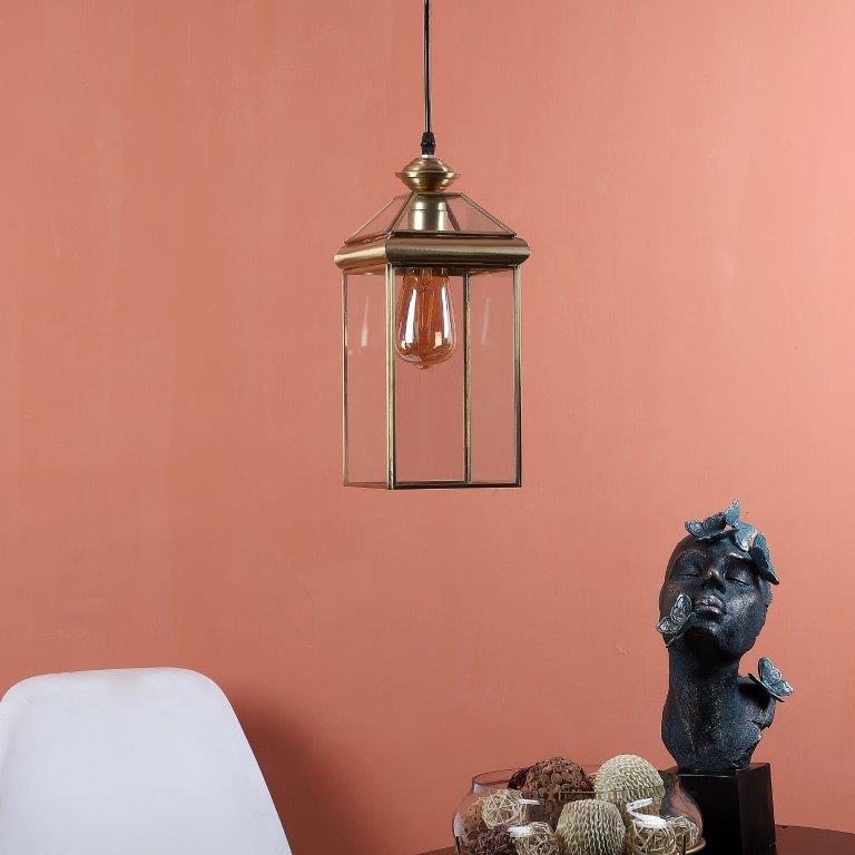 ELIANTE Gold Brass Base Transparent Glass Shade Hanging Light - 855-1Lp - Bulb Included
