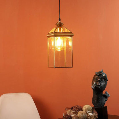 ELIANTE Gold Brass Base Transparent Glass Shade Hanging Light - 855-1Lp - Bulb Included
