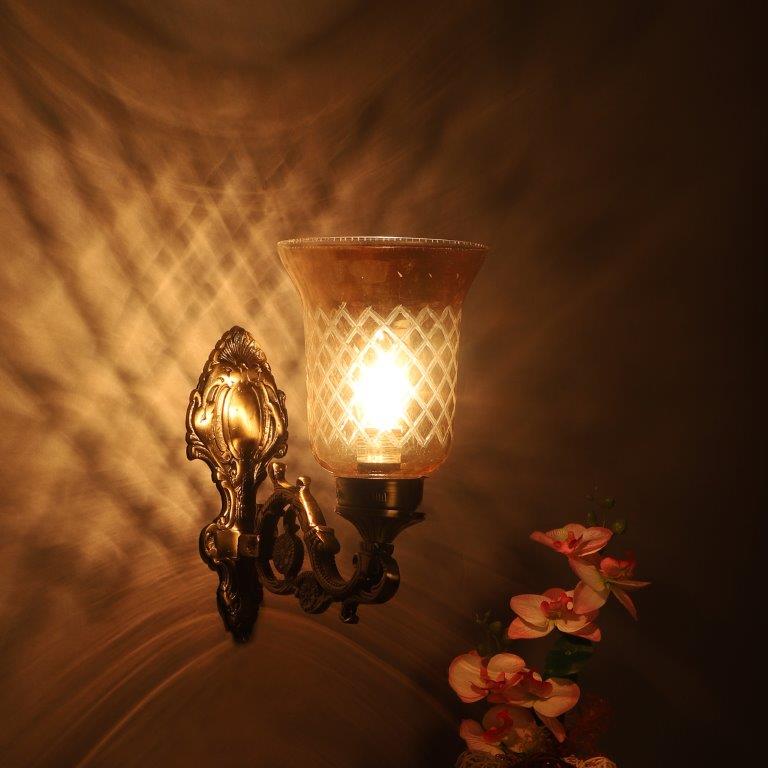 ELIANTE Antique Gold Aluminium Base Transparent Glass Shade Wall Light - 8551-1W - Bulb Included