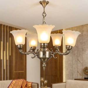 Antique Brass Metal Glass Chandelier NO-2-5LP-IND