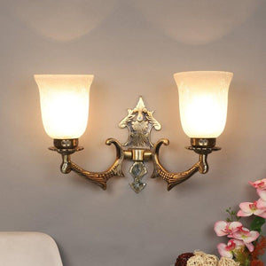 ELIANTE Antique Gold Aluminium Base Frost Glass Shade Wall Light - 8752-2W - Bulb Included