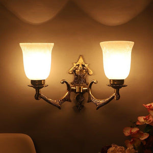 ELIANTE Antique Gold Aluminium Base Frost Glass Shade Wall Light - 8752-2W - Bulb Included