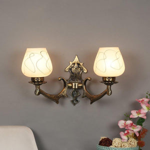 ELIANTE Antique Gold Aluminium Base White Glass Shade Wall Light - 8753-2W - Bulb Included