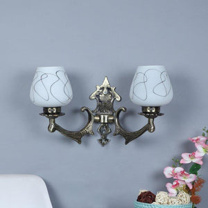 ELIANTE Antique Gold Aluminium Base White Glass Shade Wall Light - 8753-2W - Bulb Included