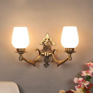 ELIANTE Antique Gold Aluminium Base White Glass Shade Wall Light - 8754-2W - Bulb Included