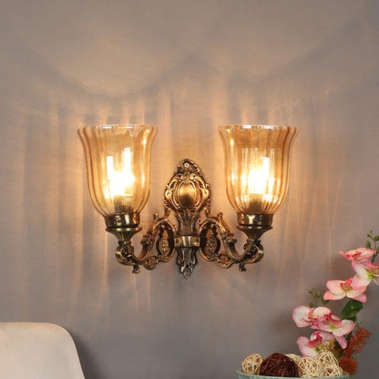 ELIANTE Antique Gold Aluminium Base Gold Glass Shade Wall Light - 8756-2W - Bulb Included