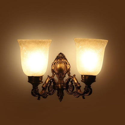 ELIANTE Antique Gold Aluminium Base Frost Glass Shade Wall Light - 8758-2W - Bulb Included