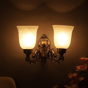 ELIANTE Antique Gold Aluminium Base Frost Glass Shade Wall Light - 8758-2W - Bulb Included