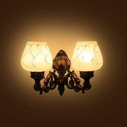 ELIANTE Antique Gold Aluminium Base White Glass Shade Wall Light - 8759-2W - Bulb Included