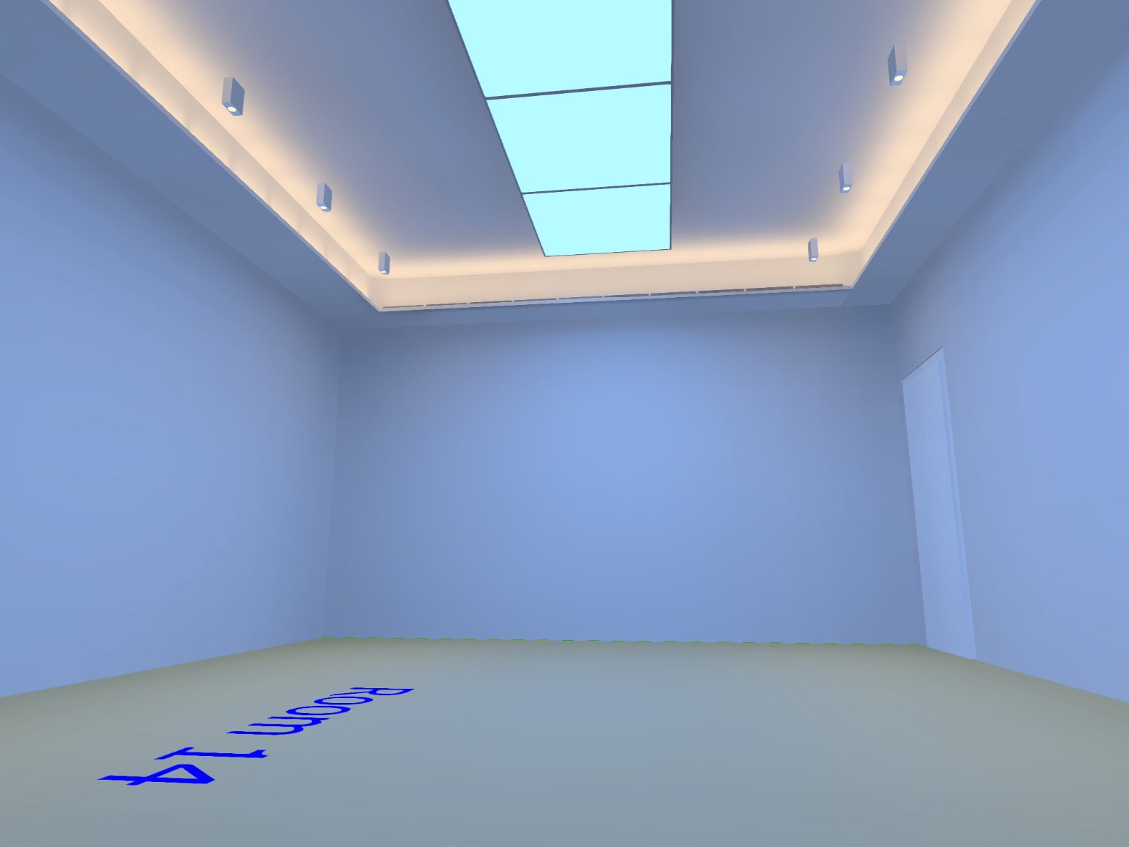 Office lighting design render — open workspace with cove lighting and a ceiling light panel