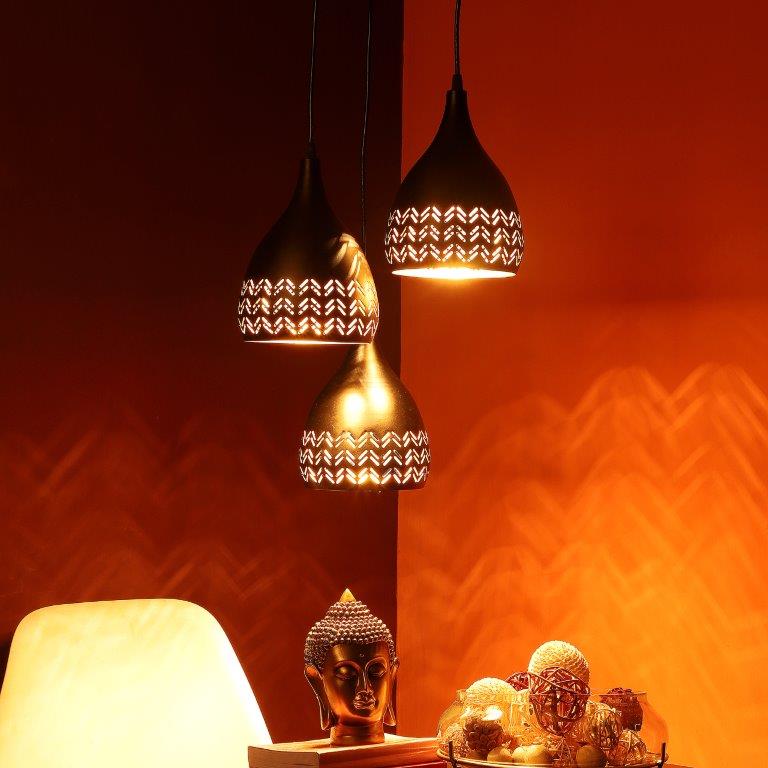 ELIANTE Black Iron Base Black Iron Shade Hanging Light - 903-3Lp-Bk-Medium - Bulb Included