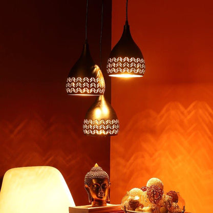 ELIANTE Black Iron Base Black Iron Shade Hanging Light - 903-3Lp-Bk-Medium - Bulb Included