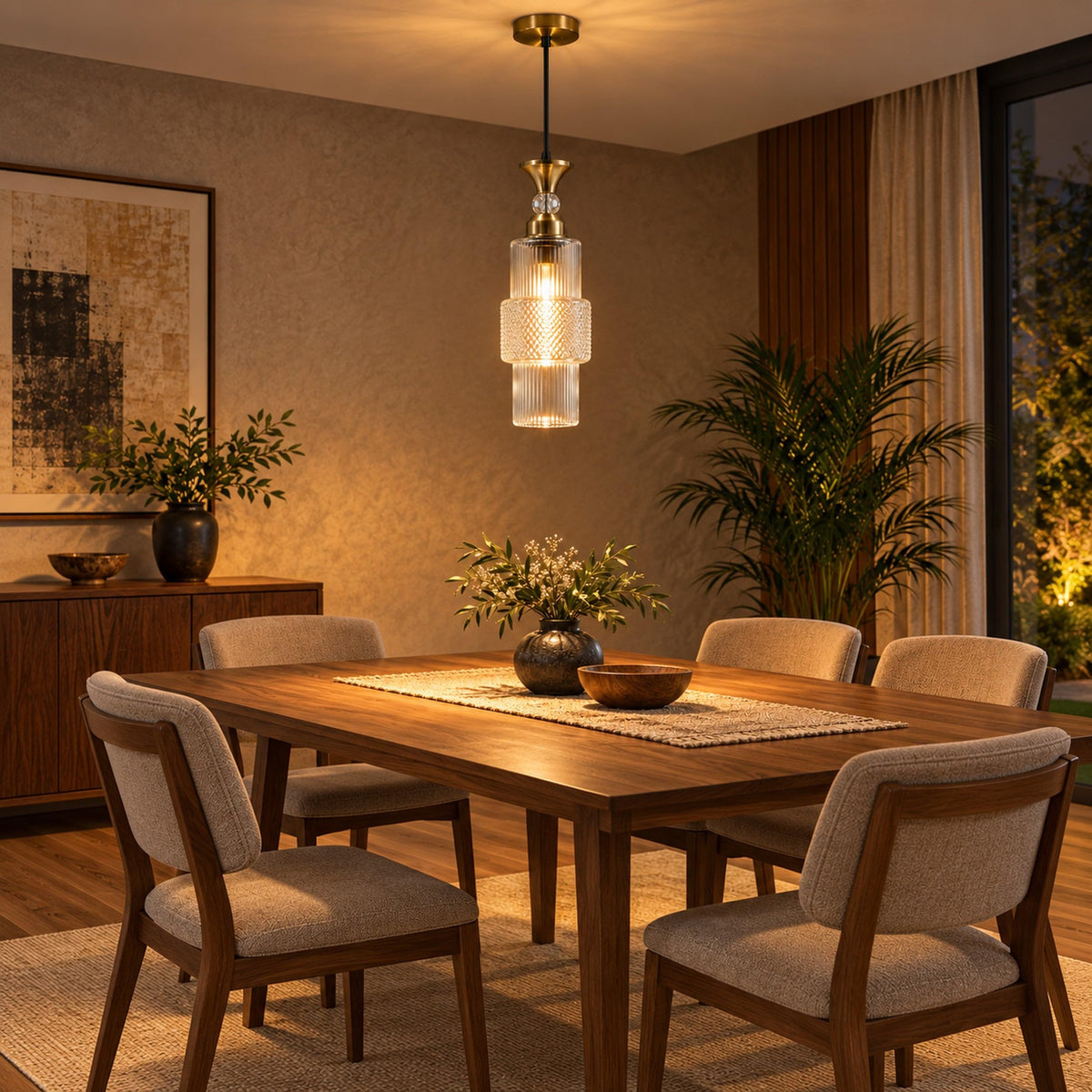 Eliante Fluted Pendant Light – Clear Glass, Gold Metal (80127-1LP-Clear)