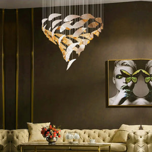 Customised Golden Leaf Glass Chandelier with COB / GU10 Lighting – Double Height & Rectangular Designs