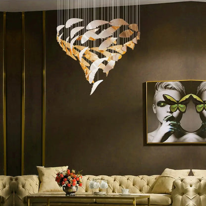 Customised Golden Leaf Glass Chandelier with COB / GU10 Lighting – Double Height & Rectangular Designs