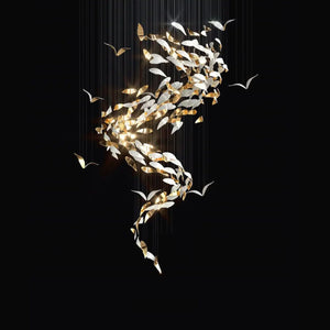 Customised Golden Leaf Glass Chandelier with COB / GU10 Lighting – Double Height & Rectangular Designs