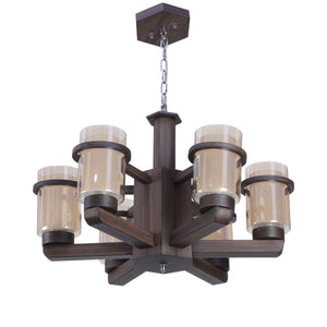 JS-VP S-170-6LP Modern Chandeliers 6xE27 Mild Steel Wood Glass & Glass Material Wood & Champaign Finish