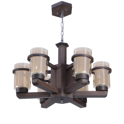 JS-VP S-170-6LP Modern Chandeliers 6xE27 Mild Steel Wood Glass & Glass Material Wood & Champaign Finish