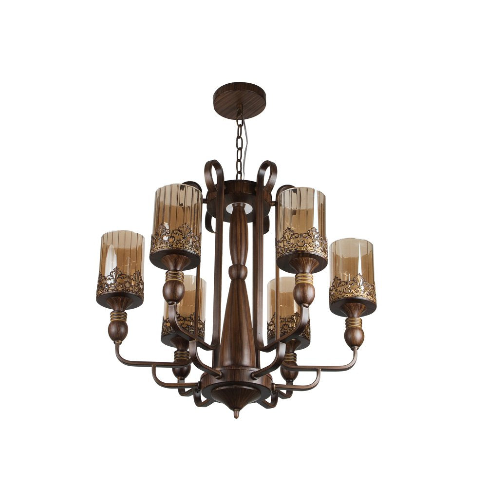 JS-VP S-203-6LP Modern Chandeliers 6xE27 Mild Steel & Glass Material Dark Brown & Champaign Finish