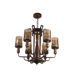 JS-VP S-203-6LP Modern Chandeliers 6xE27 Mild Steel & Glass Material Dark Brown & Champaign Finish