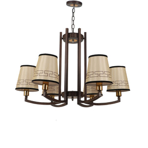 JS-VP S-178-6LP Modern Chandeliers 6xE27 Mild Steel,Fabric Shade & Fabric Material Brown Dark & Cream Finish