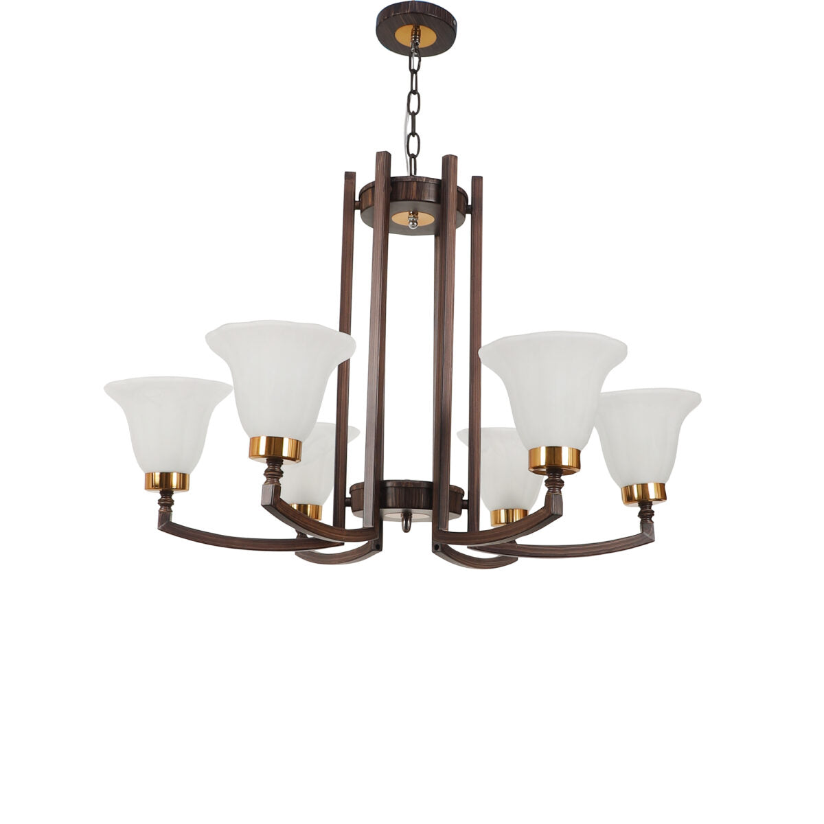 JS-VP S-181-6LP Modern Chandeliers 6xE27 Mild Steel & Glass Material Dark Brown & White Finish
