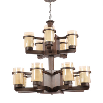 JS-VP S-170-13LP Modern Chandeliers 6xE27 Mild Steel, Glass, Wood & Glass Material Brown & Champaign Finish