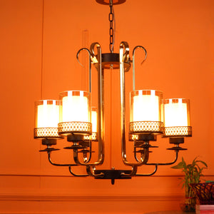 JS-VP S-313-6HL Multi-Arm Chandelier 6xE27 Mild Steel & Glass Material Dark Brown, Gold & Champaign Finish