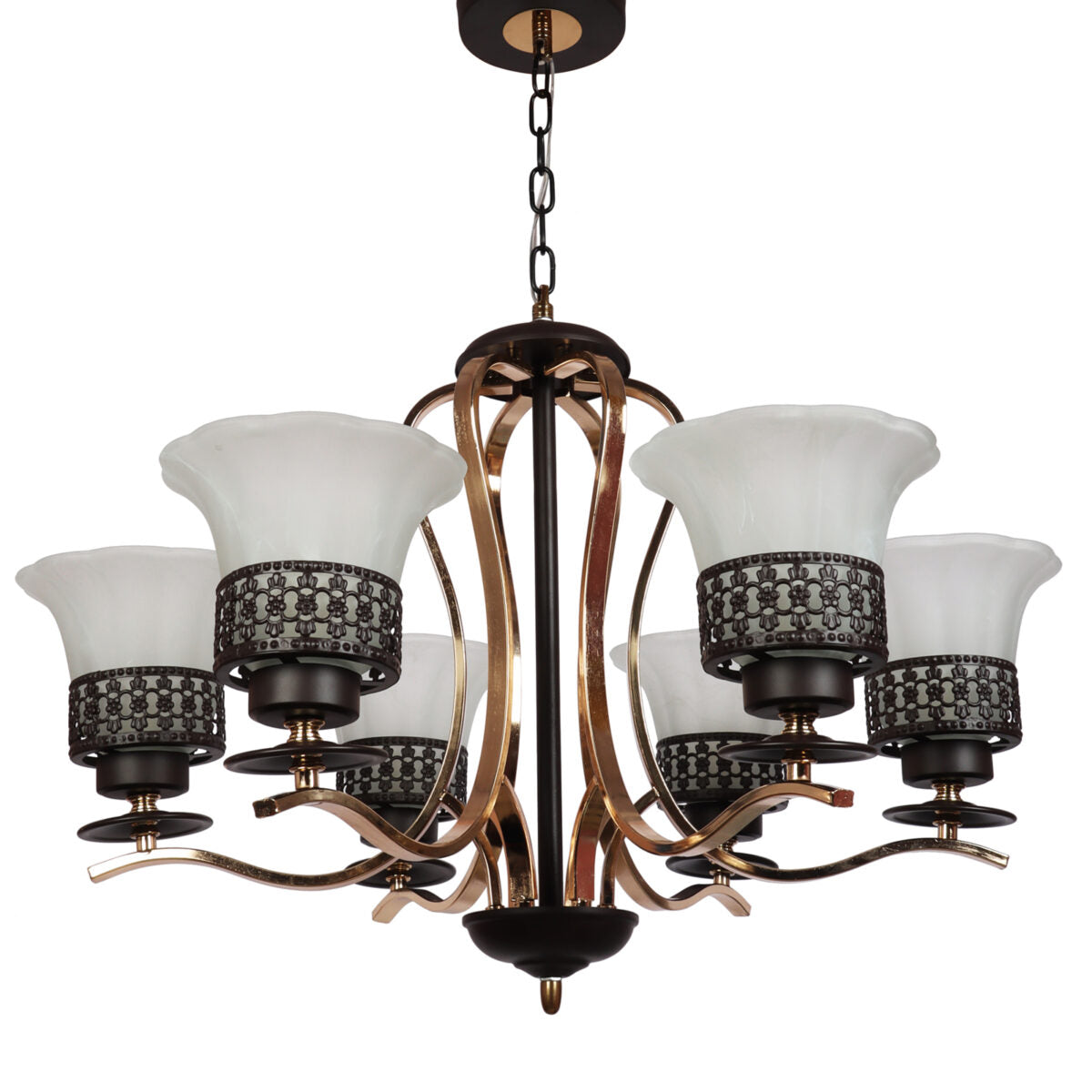 JS-VP S-322-6LP Modern Chandeliers 6xE27 Mild Steel & Glass Material Dark Brown, Gold & Gold Finish