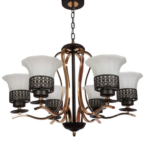 JS-VP S-322-6LP Modern Chandeliers 6xE27 Mild Steel & Glass Material Dark Brown, Gold & Gold Finish