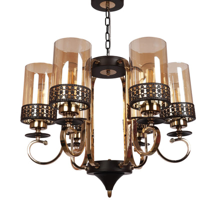 JS-VP S-336-6LP Modern Chandeliers 6xE27 Mild Steel & Glass Material Dark Brown, Gold & Champaign Finish