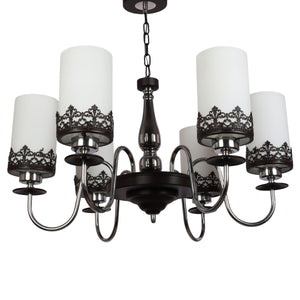 JS-VP S-337-6LP Multi-Arm Chandelier 6xE27 Mild Steel & Glass Material Brown Chrome & White Finish