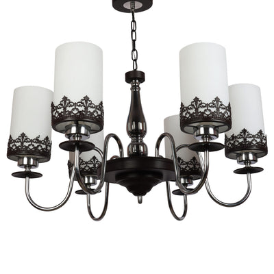 JS-VP S-337-6LP Multi-Arm Chandelier 6xE27 Mild Steel & Glass Material Brown Chrome & White Finish