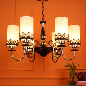 JS-VP S-337-6LP Multi-Arm Chandelier 6xE27 Mild Steel & Glass Material Brown Chrome & White Finish