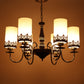 JS-VP S-337-6LP Multi-Arm Chandelier 6xE27 Mild Steel & Glass Material Brown Chrome & White Finish