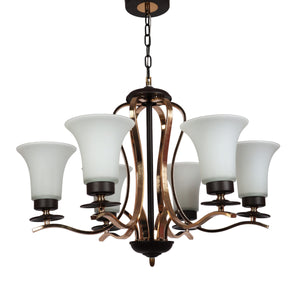 JS-VP S-339-6Lp Multi-Arm Chandelier 6xE27 Mild Steel & Glass Material Dark Brown, Gold & White Finish