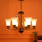 JS-VP S-339-6Lp Multi-Arm Chandelier 6xE27 Mild Steel & Glass Material Dark Brown, Gold & White Finish
