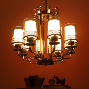 JS-VP S-313-8HL Multi-Arm Chandelier 8xE27 Mild Steel & Glass Material dark brown, gold & Champaign Finish