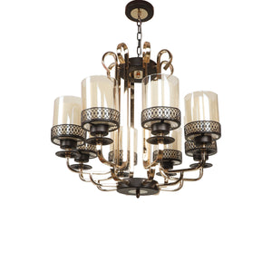 JS-VP S-313-8HL Multi-Arm Chandelier 8xE27 Mild Steel & Glass Material dark brown, gold & Champaign Finish