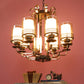 JS-VP S-313-8HL Multi-Arm Chandelier 8xE27 Mild Steel & Glass Material dark brown, gold & Champaign Finish