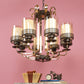 JS-VP S-313-8HL Multi-Arm Chandelier 8xE27 Mild Steel & Glass Material dark brown, gold & Champaign Finish