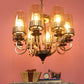 JS-VP S-336-8LP Multi-Arm Chandelier 8xE27 Mild Steel & Glass Material dark brown, gold & Champaign Finish