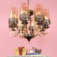 JS-VP S-336-8LP Multi-Arm Chandelier 8xE27 Mild Steel & Glass Material dark brown, gold & Champaign Finish