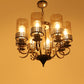 JS-VP S-336-8LP Multi-Arm Chandelier 8xE27 Mild Steel & Glass Material dark brown, gold & Champaign Finish