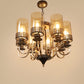 JS-VP S-336-8LP Multi-Arm Chandelier 8xE27 Mild Steel & Glass Material dark brown, gold & Champaign Finish